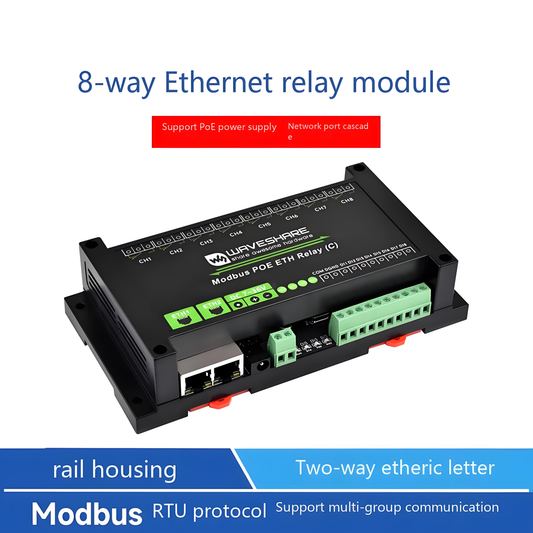 8-channel relay module dual Ethernet ports PoE power supply supports Ethernet port cascade communication with isolation