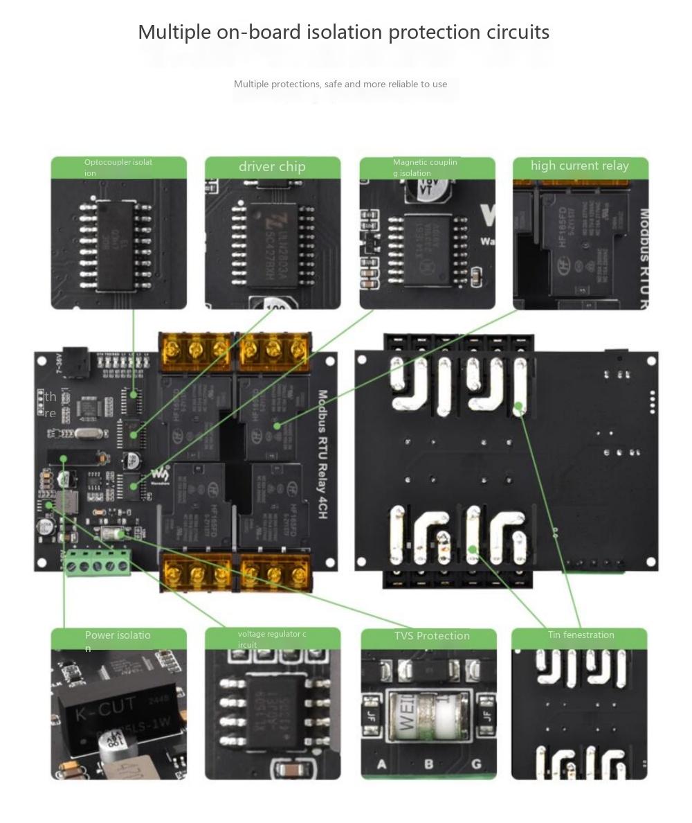 4-channel RS485 relay module 30A high current Modbus RTU protocol Guide rail type housing