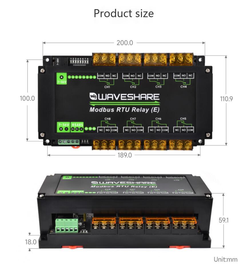 8-channel RS485 relay module 30A high current Modbus RTU protocol Guide rail type housing