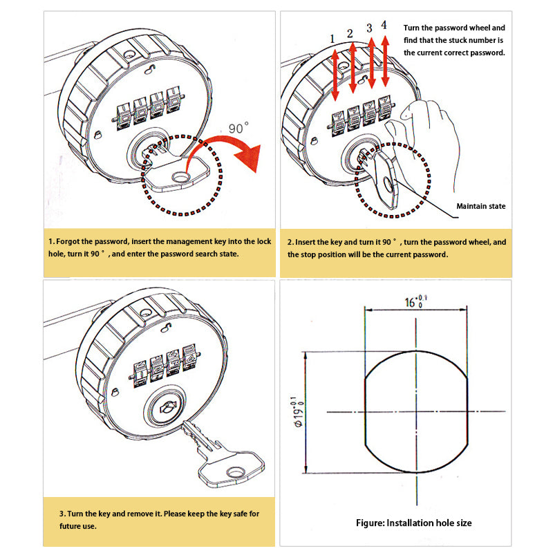 Universal Circular Mechanical Cabinet Lock /Key Double Open Password Lock