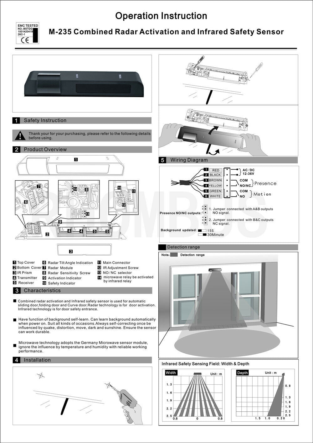 Combined Radar Activation & Infrared Safety Sensor for Auto-Door Control System