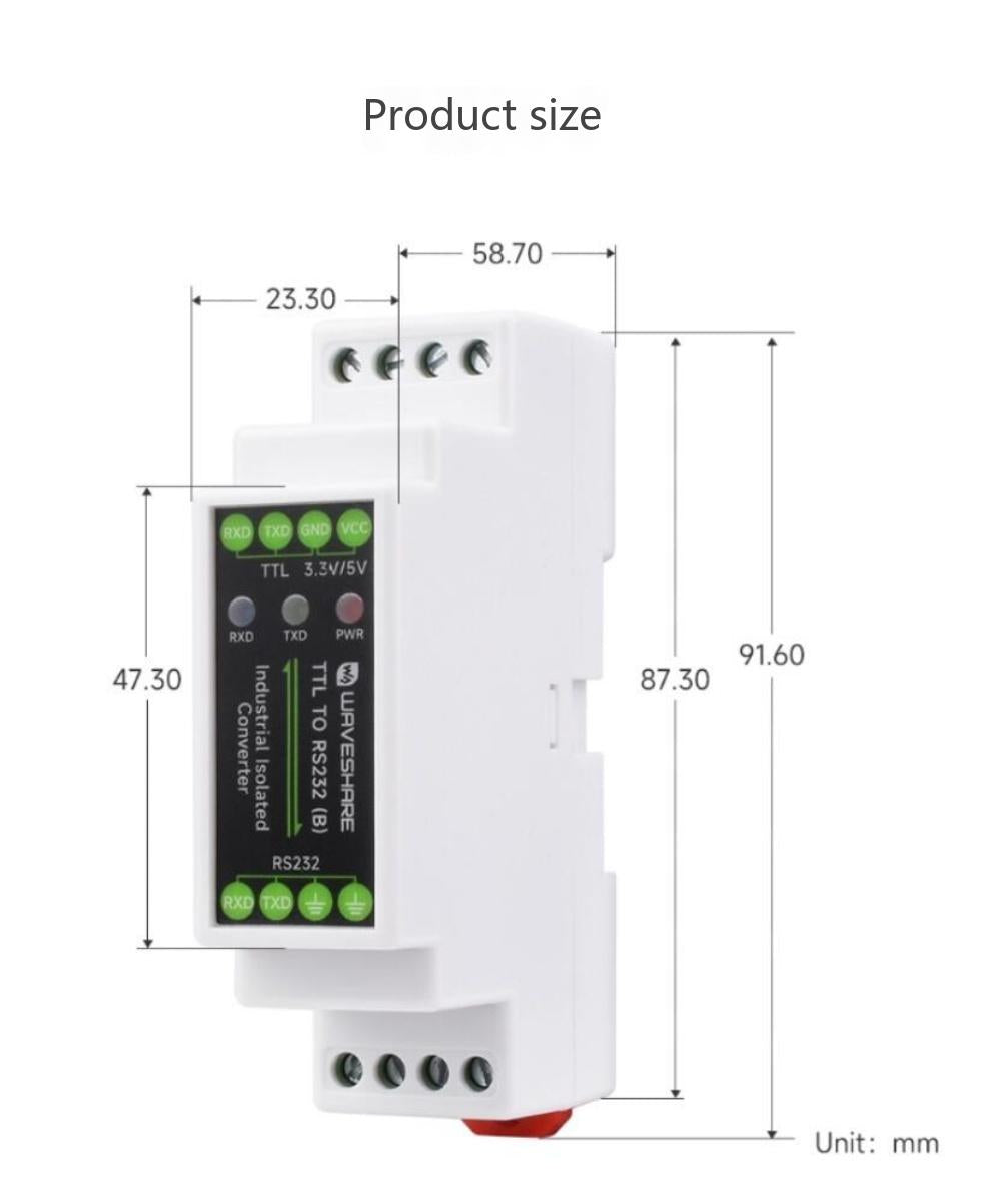 TTL to RS232 electrical isolation module Serial port converter Guide rail type  3.3V/5V With shell