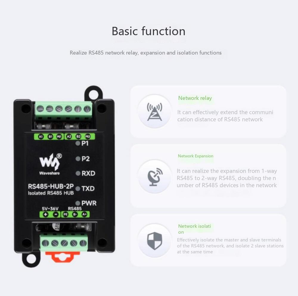Industrial-grade 2-channel RS485 hub Cascadable/network relay/control/isolation communication module