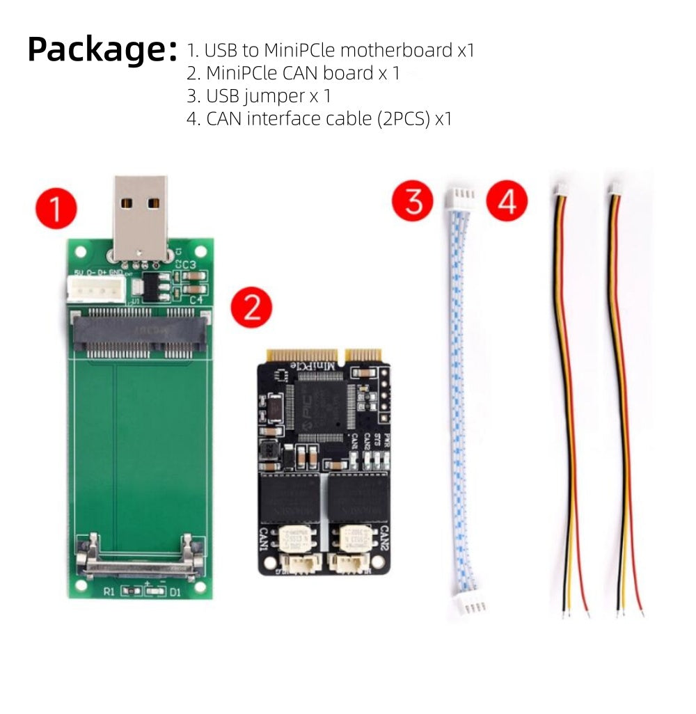 MiniPCle to CAN interface adapter board Dual channel isolated CAN card Support bidirectional transmission