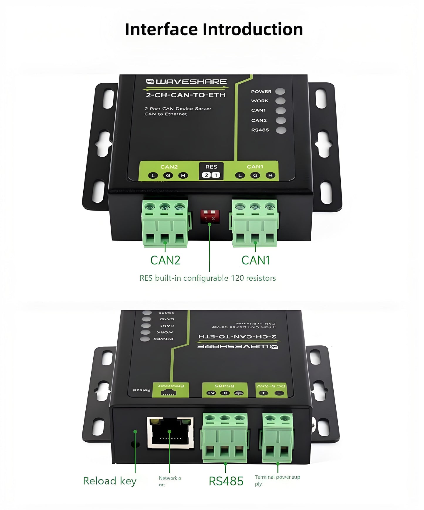 Industrial-grade dual CAN to Ethernet server Two-channel CAN + RS485 + Ethernet port