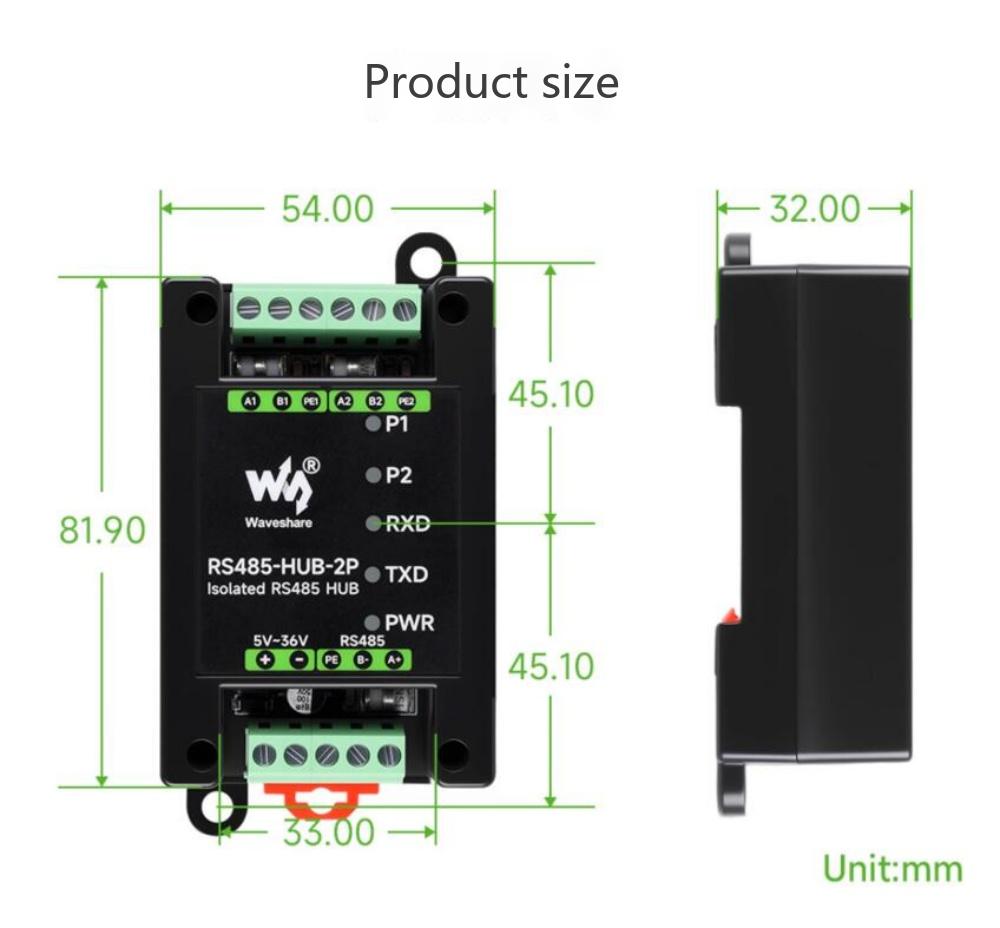 Industrial-grade 2-channel RS485 hub Cascadable/network relay/control/isolation communication module