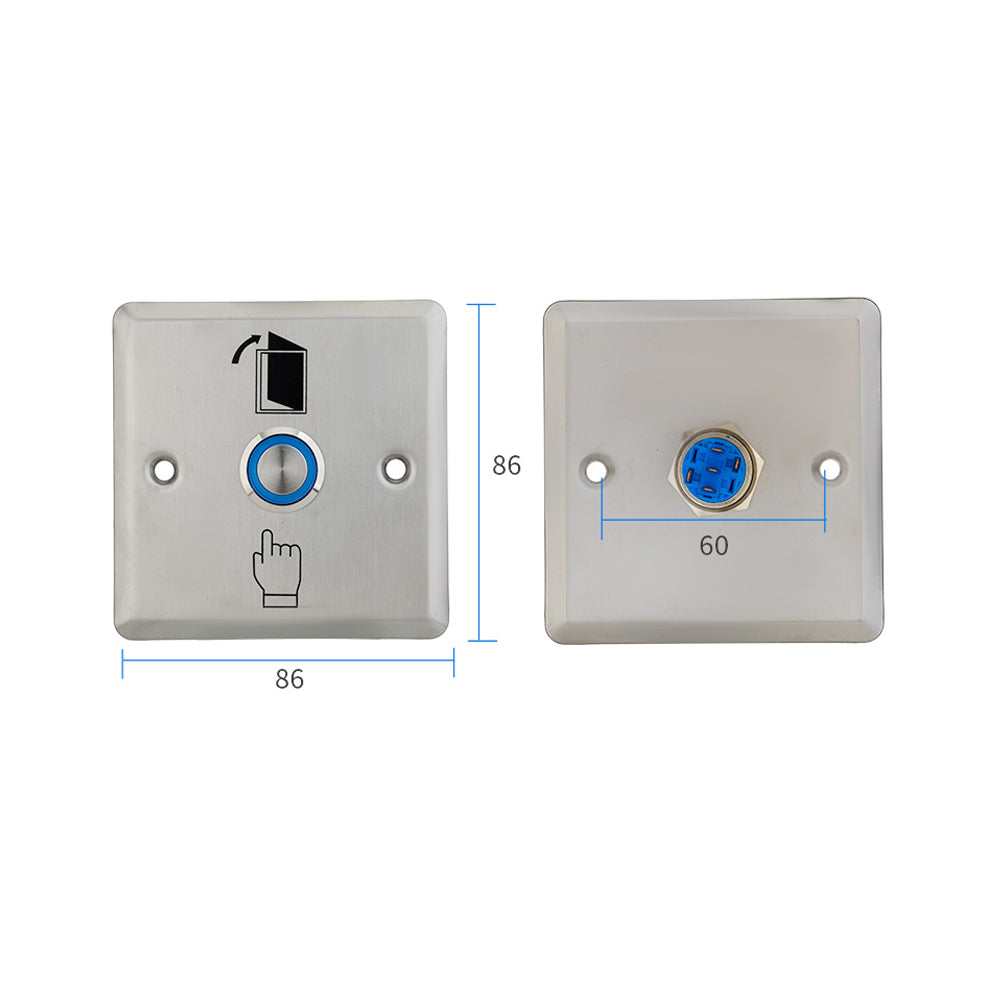 Stainless Steel ,Blue Backlight, K.O. Box, Access control Exit, Push Button Switch