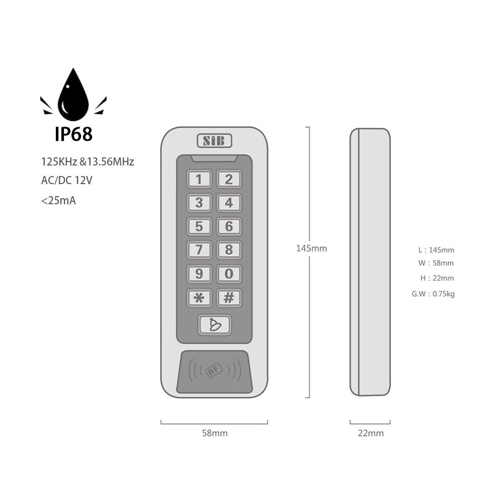 Waterproof,Keypad,Anti-passback,EM,ID,Proximity Card,Standalone Access Control