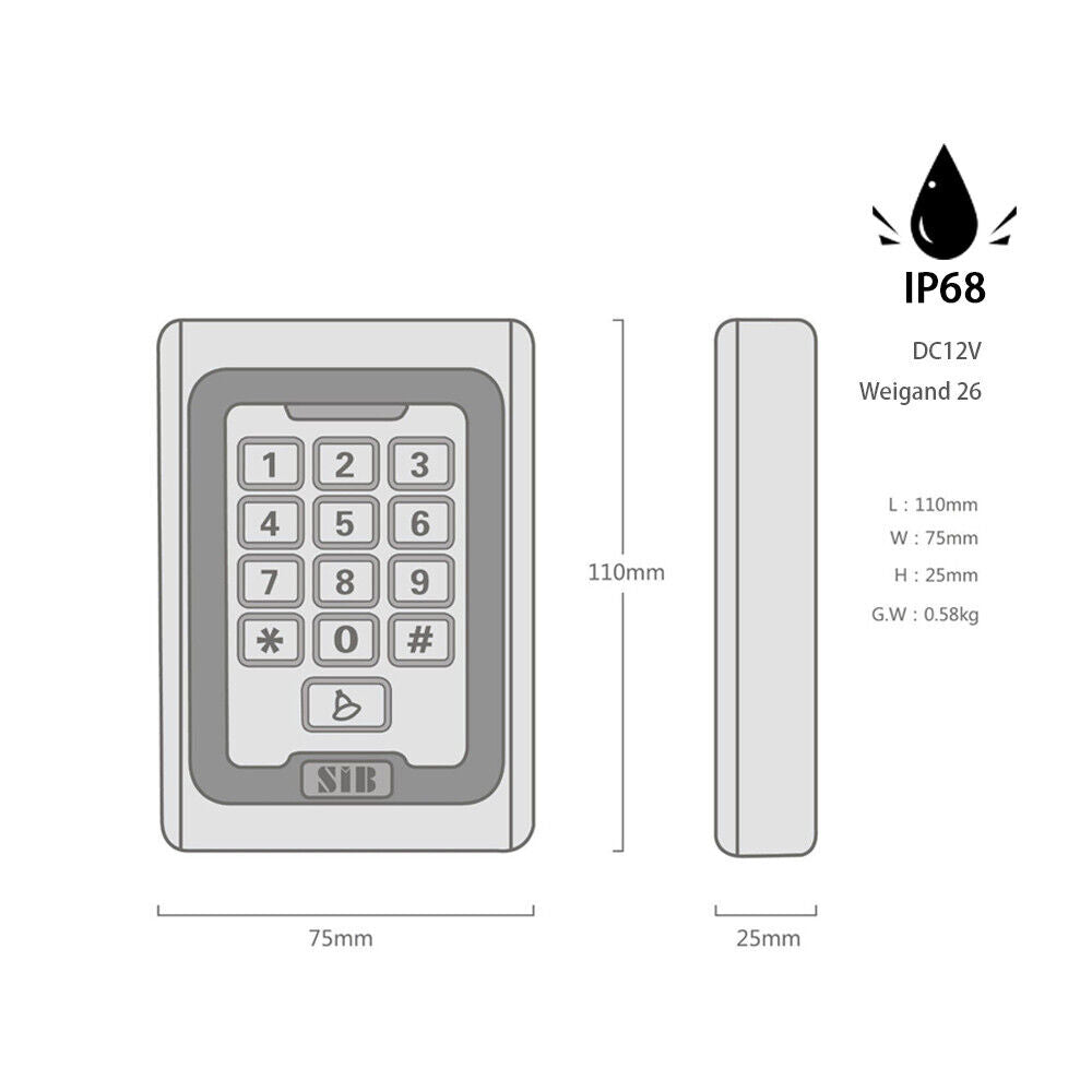 2K user ,Metal Case, Standalone Access Controll ,Waterproof