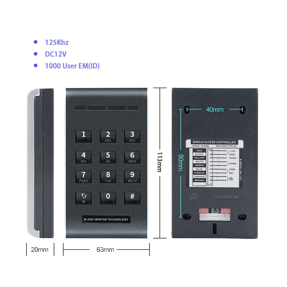 1000 User, EM(ID), 125kHz,standalone access control