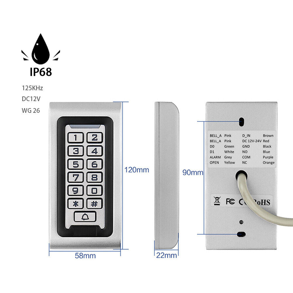 Waterproof,Door Access Control,IP68,Controller,Metal Case,RFID,EM/ID,125KHZ,Reader Keypad