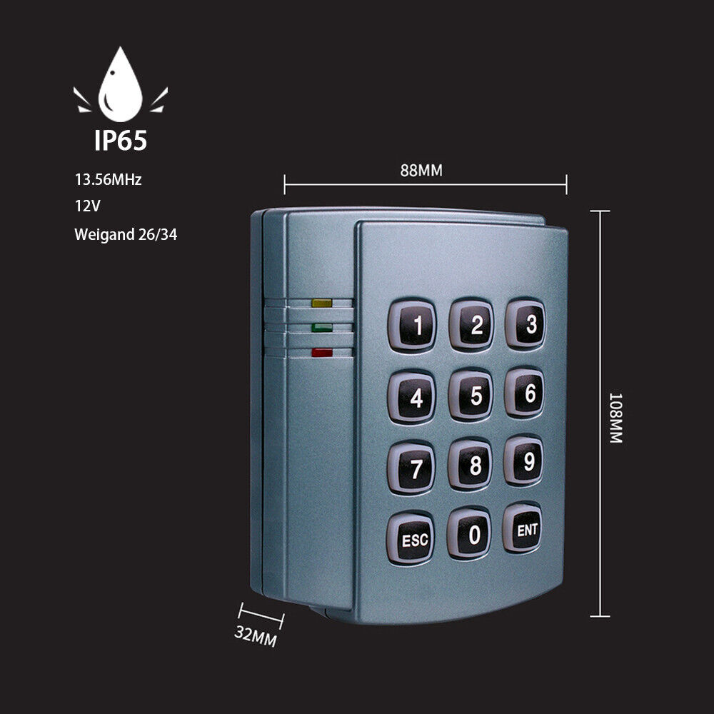 Weatherproof, 13.56Mhz, Mifare1, S50, keypad ,WG26/34, RFID, Access Control Card READER