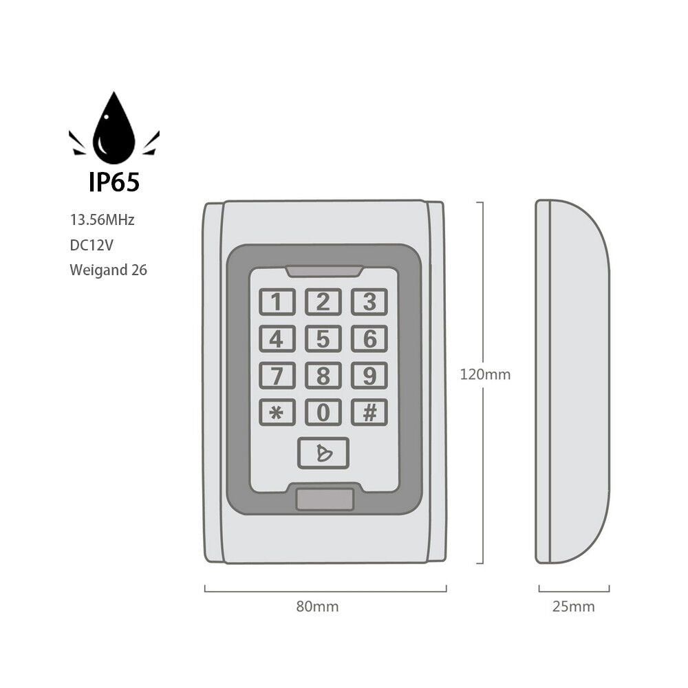 13.56Mhz,MF1,S50,keypad,WG26/34,RFID,Access Control,Reader,meital