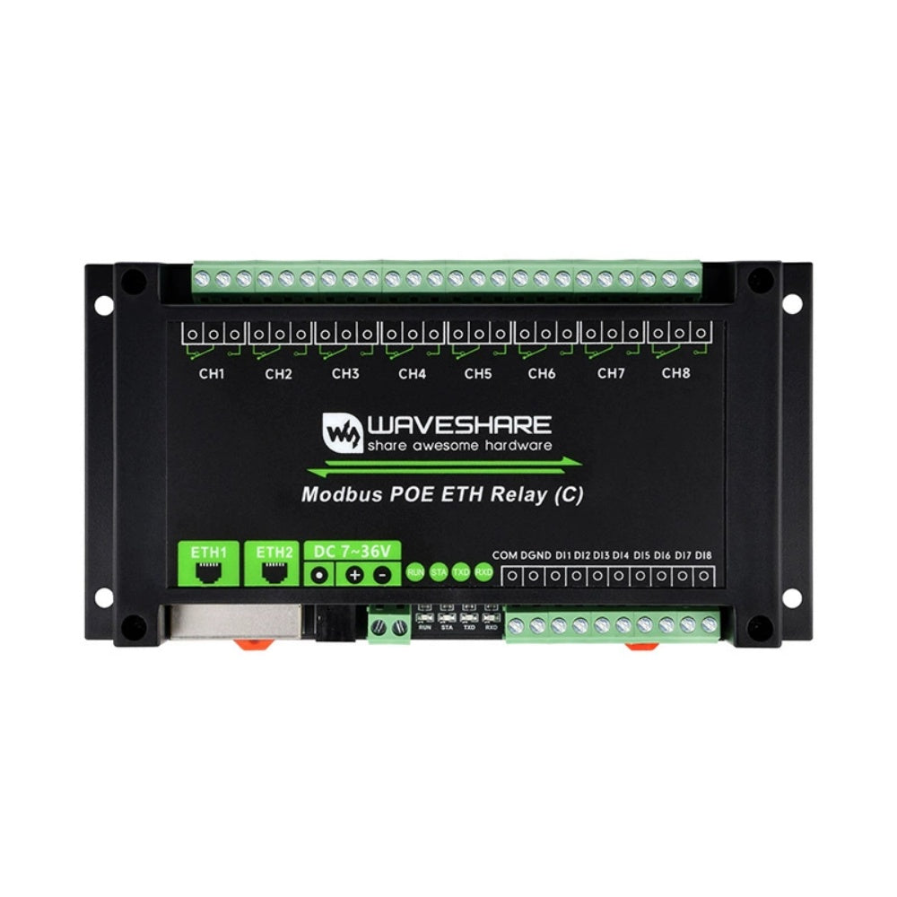 8-channel relay module dual Ethernet ports PoE power supply supports Ethernet port cascade communication with isolation