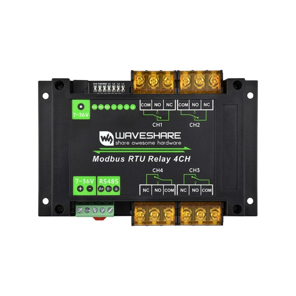 4-channel RS485 relay module 30A high current Modbus RTU protocol Guide rail type housing