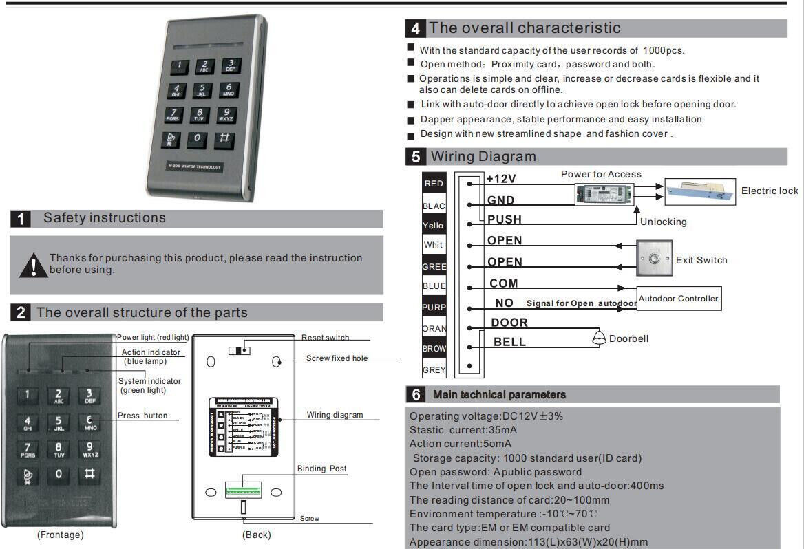 1000 User, EM(ID), 125kHz,standalone access control