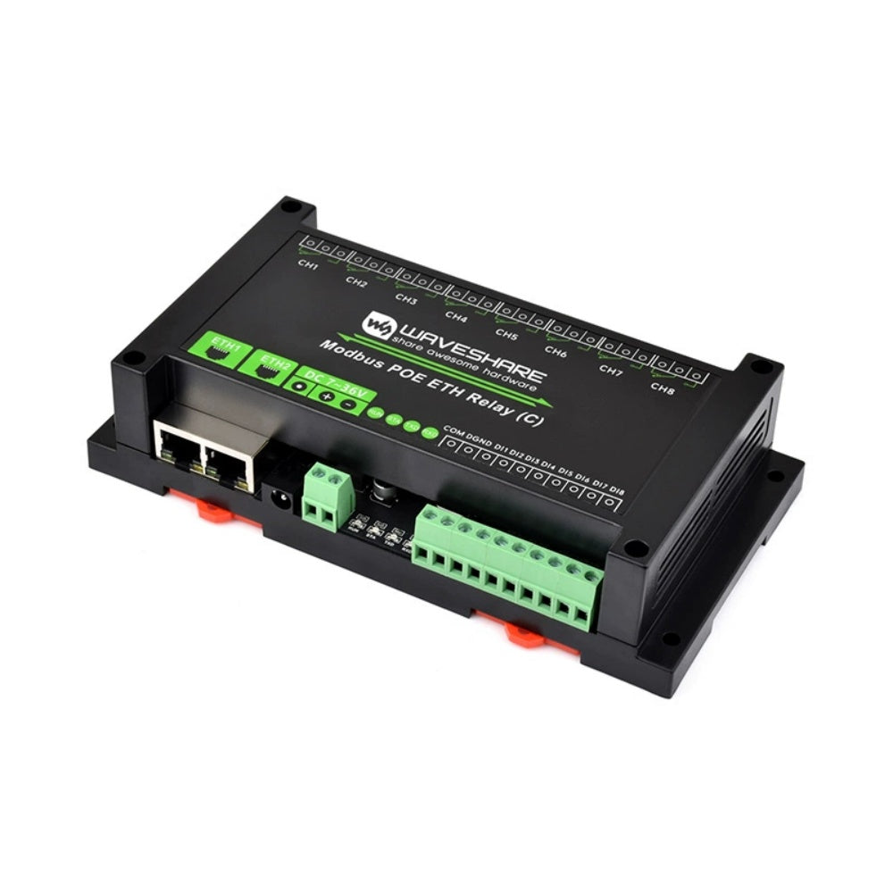 8-channel relay module dual Ethernet ports PoE power supply supports Ethernet port cascade communication with isolation