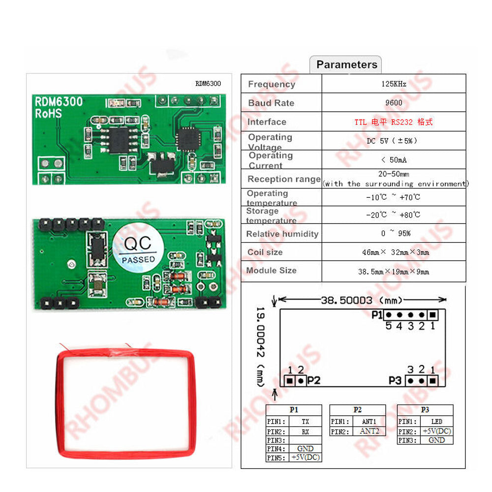 5V , Arduino UART ,  125Khz ,  EM4100  , RFID Card Key  , ID ,  Reader Module