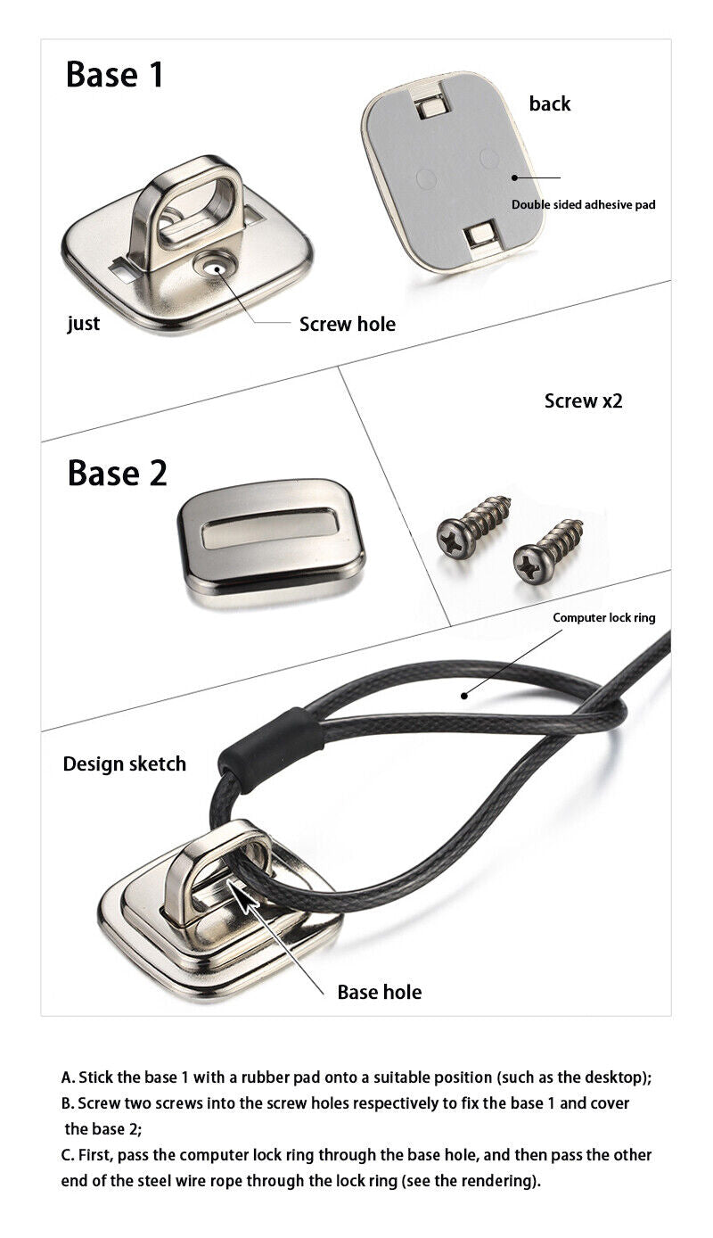 External Metal Tablet Laptop Llock Fixed Base,Anti-Theft Safety Buckle