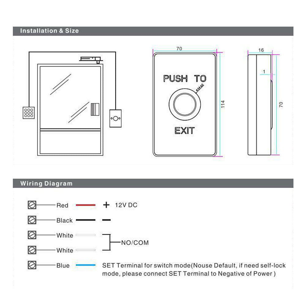 IP65, Exit Button Switch Sensor ,LED Light