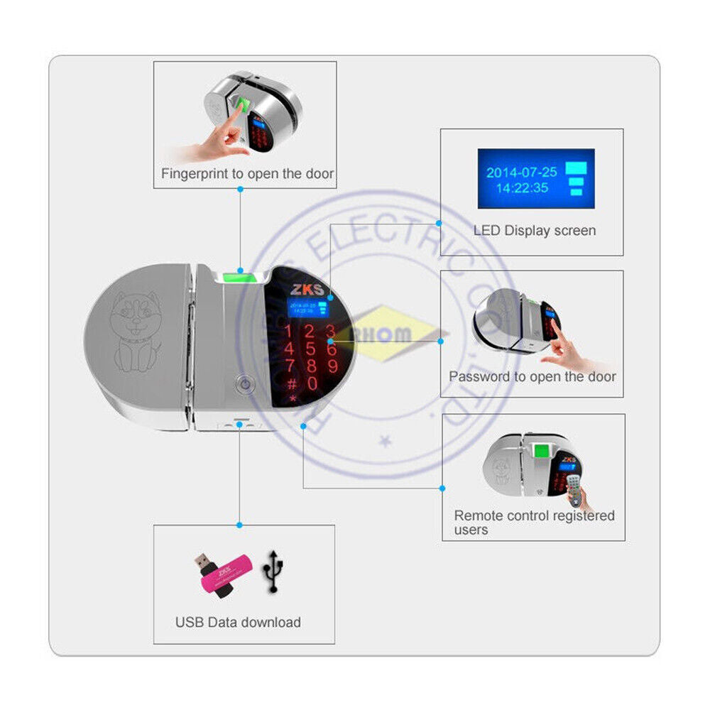 Open Hole ,Double open Fingerprint,password glass door lock for Access control