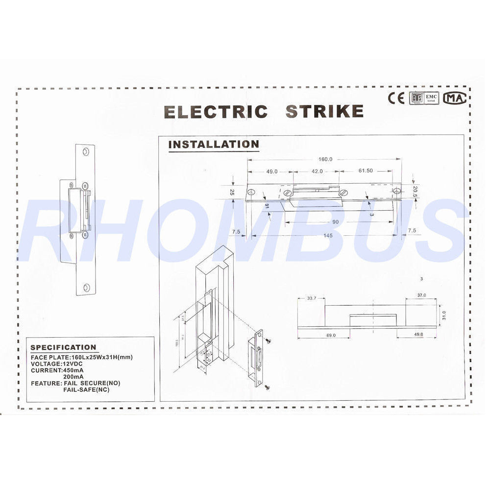 Stainless Steel 1800KG 12VDC Electric Strikes Locks (16AO/AC)