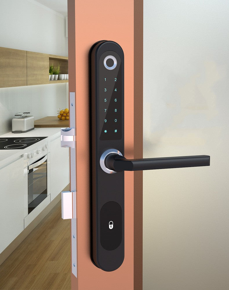Insulating aluminum alloy Biometric Fingerprint Door Lock + Digits Pad + Mechanic +RFID Card+APP f/narrow side Push/pull door