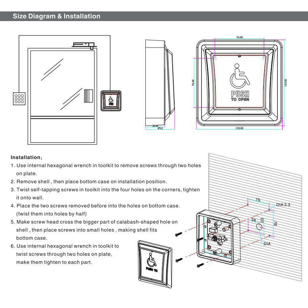 DC12-24V, Handicap door access control button,exit switch,push button