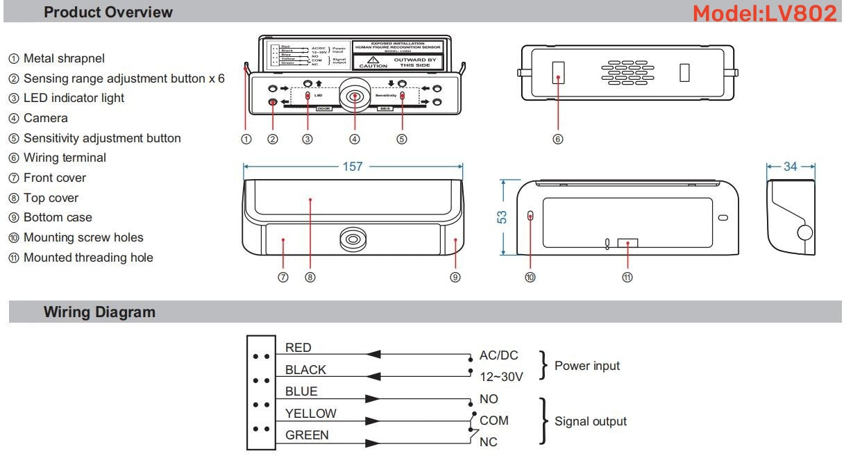 Human Figure Recognition Sensor/anti-interference/flexible adjustment/night vision