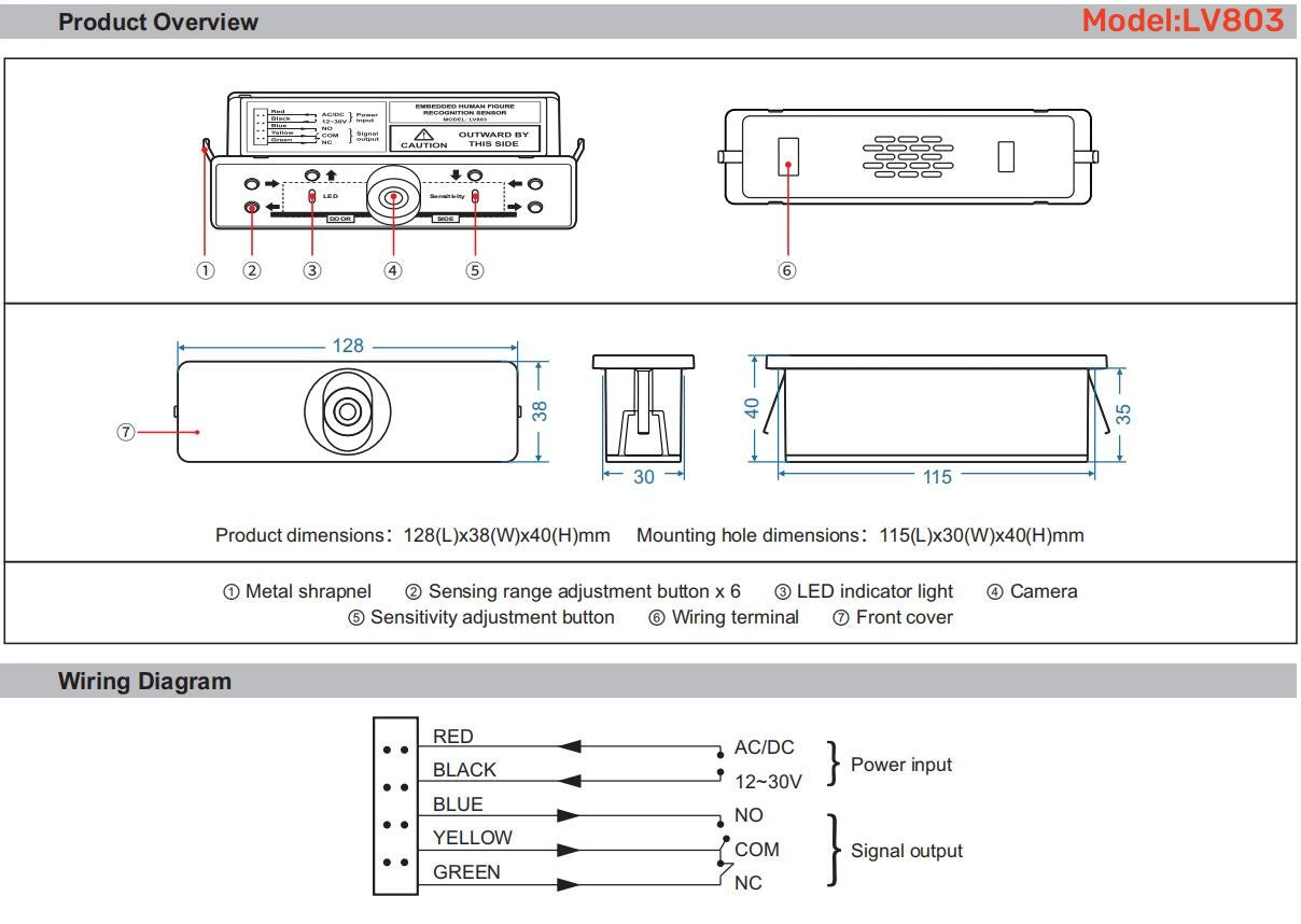 Human Figure Recognition Sensor/anti-interference/flexible adjustment/night vision