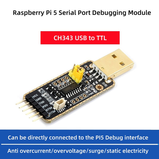 USB To UART Debugger Module for Raspberry Pi 5, Type-A Port, Onboard UART Connector
