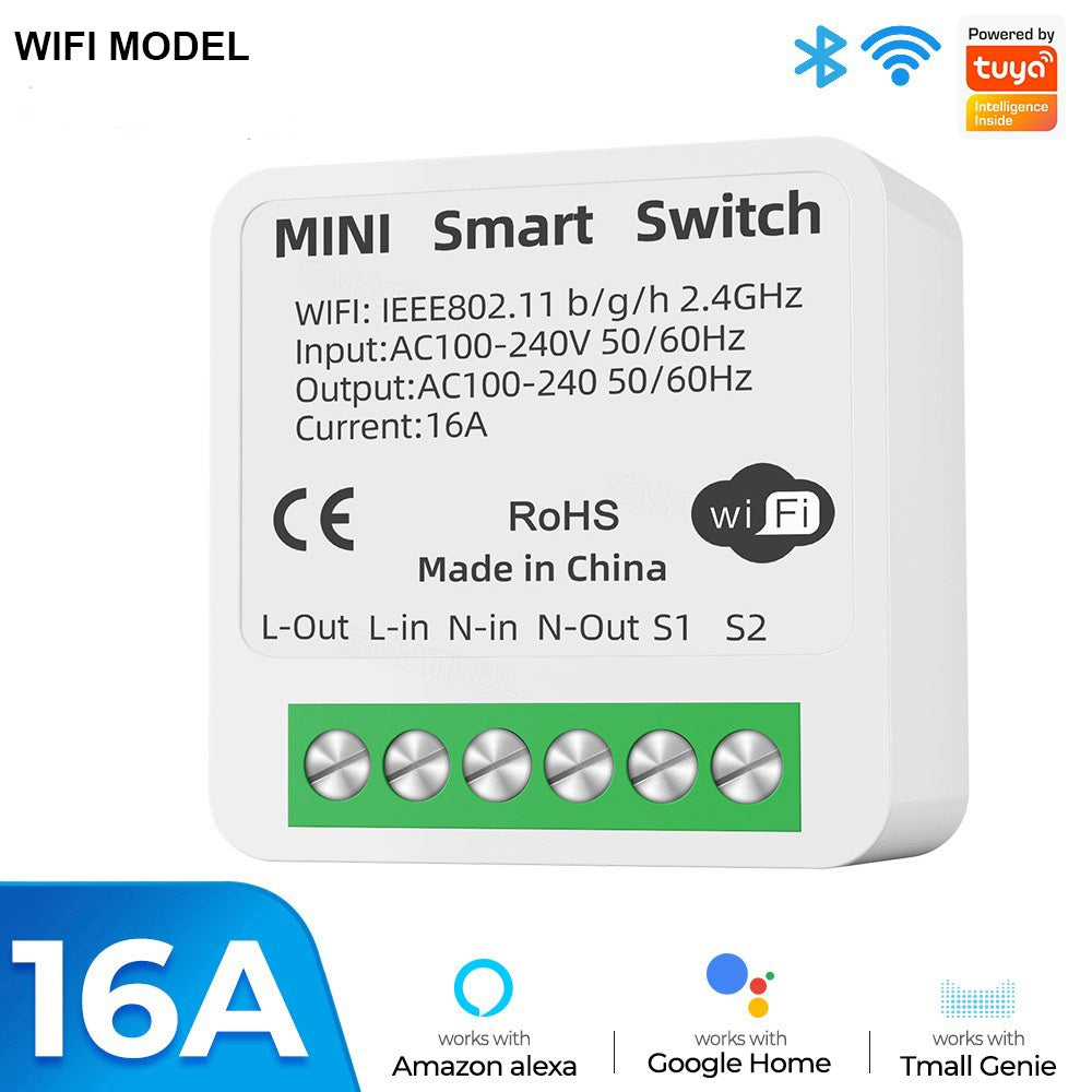 Tuya WiFi 16A AC110-240V Mini smart switch DIY 2-way control relay timer module