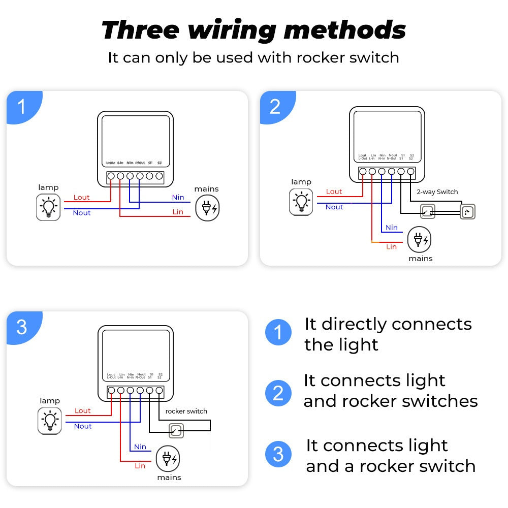 Tuya WiFi 16A AC110-240V Mini smart switch DIY 2-way control relay timer module