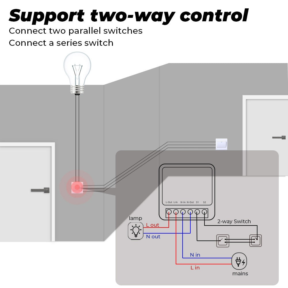 Tuya WiFi 16A AC110-240V Mini smart switch DIY 2-way control relay timer module