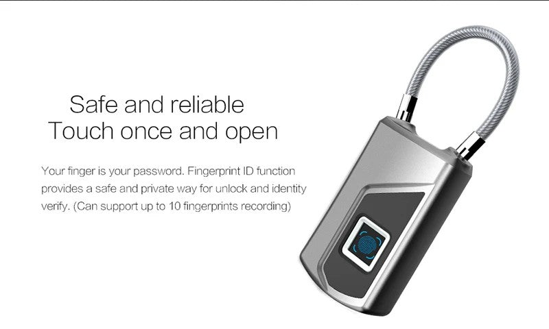 Fingerprint Door Lock Waterproof USB Charging Smart Keyless Anti-Theft Padlock