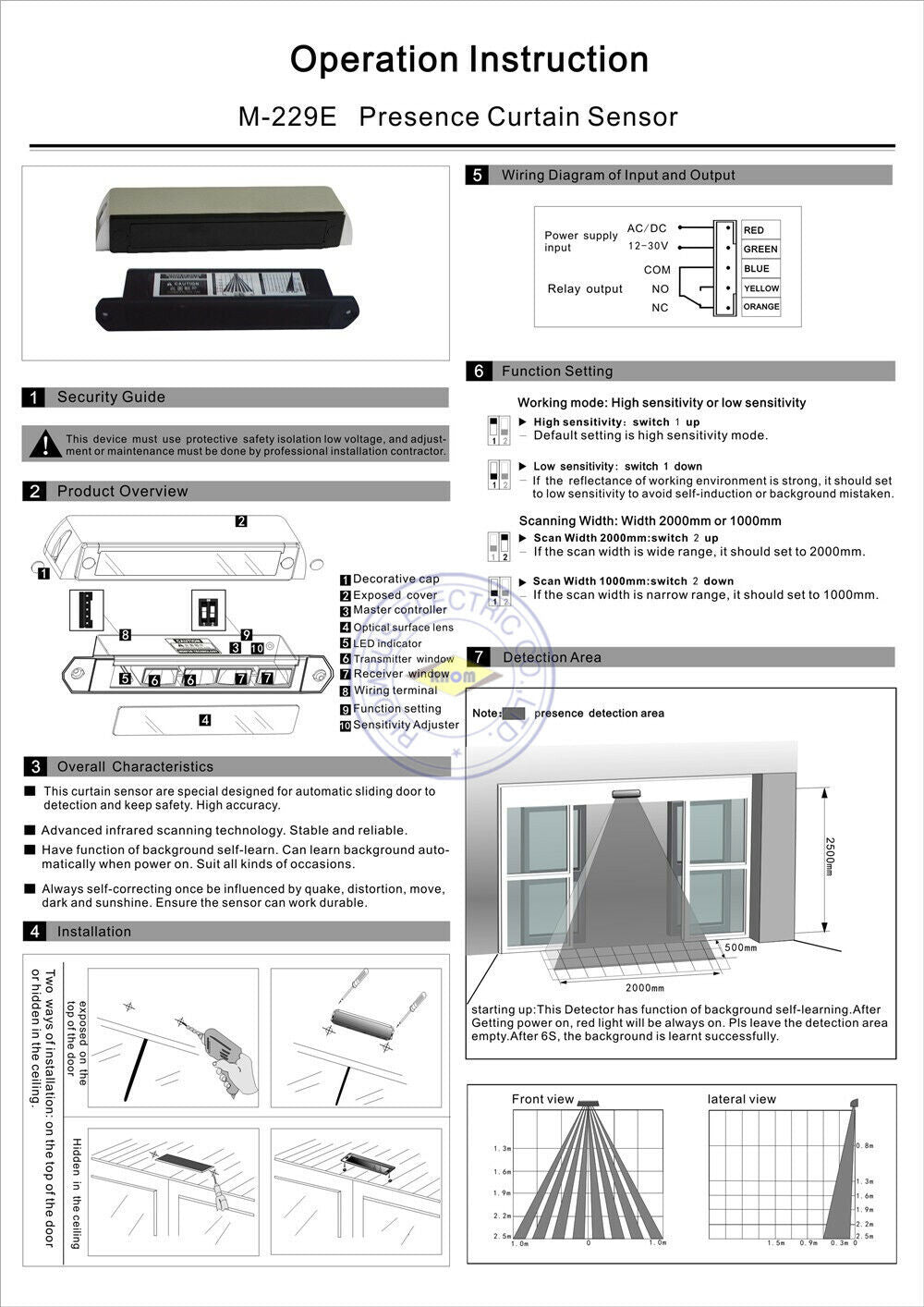 Anti-pinch Infrared Presence Curtain Sensor For Automatic Sliding Door