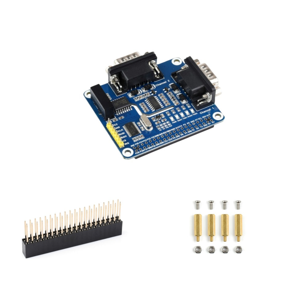 2-Channel Isolated RS232 Expansion HAT for Raspberry Pi, SC16IS752+SP3232 Solution, with Multi Onboard Protection Circuits