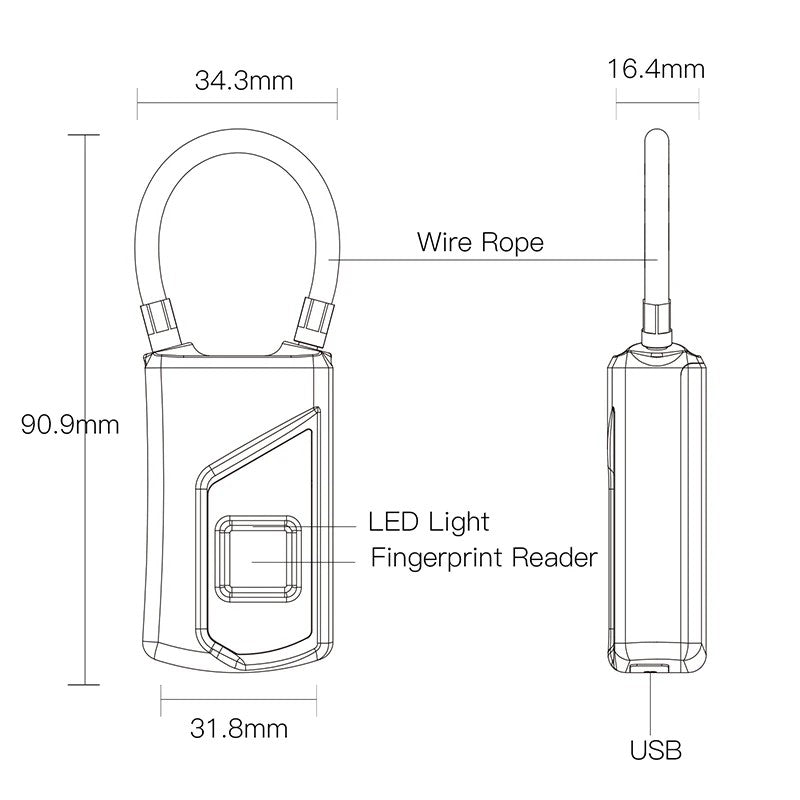 Fingerprint Door Lock Waterproof USB Charging Smart Keyless Anti-Theft Padlock