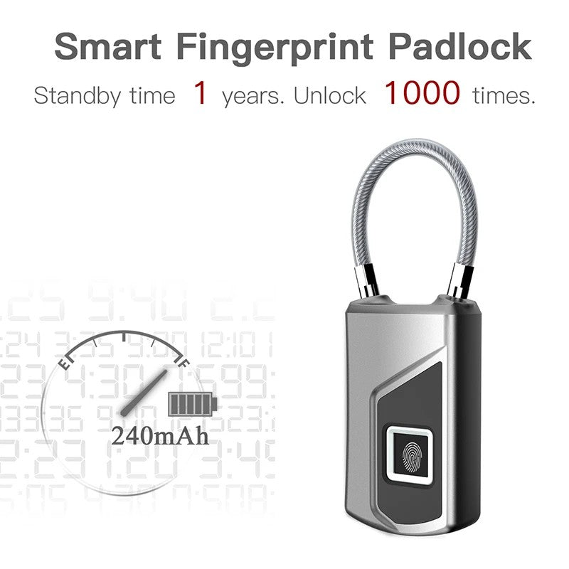 Fingerprint Door Lock Waterproof USB Charging Smart Keyless Anti-Theft Padlock