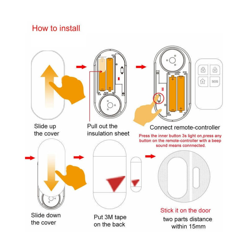 Wireless Anti-Theft 130dB Alarm Door Window Magnetic Sensor w/Remote Control