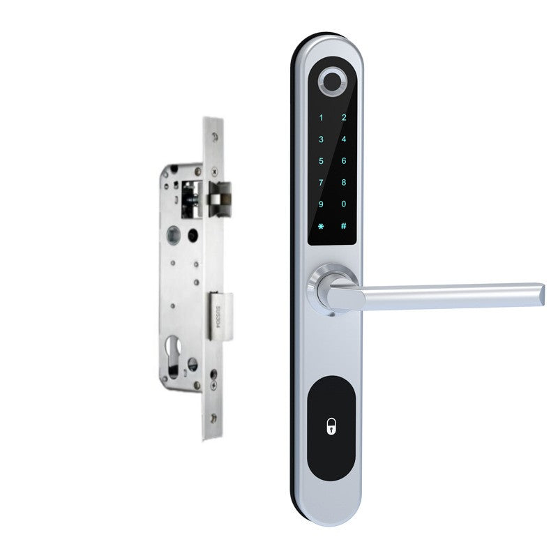 Insulating aluminum alloy Biometric Fingerprint Door Lock + Digits Pad + Mechanic +RFID Card+APP f/narrow side Push/pull door