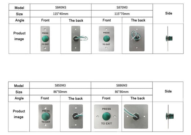 Mushroom Head Self Resetting 86 type Stainless Steel Access Control Switch Panel