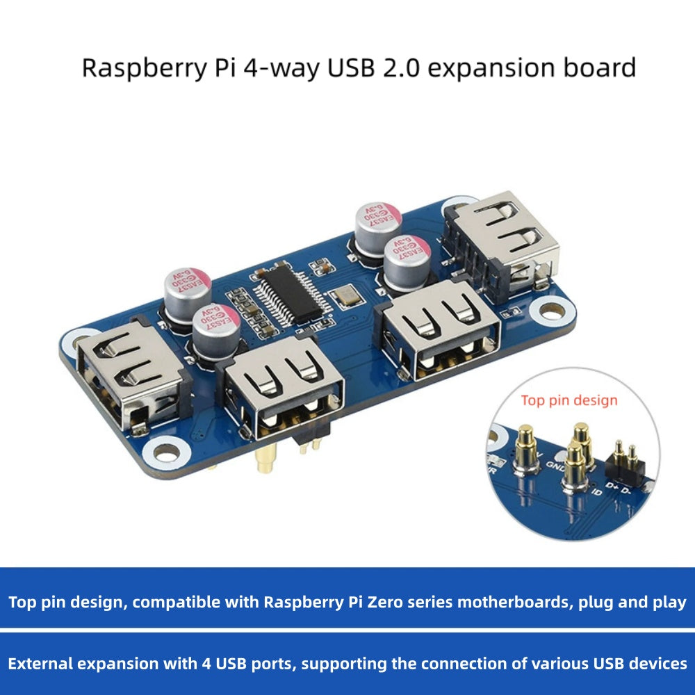 USB HUB HAT (B) for Raspberry Pi Series, 4x USB 2.0 Ports