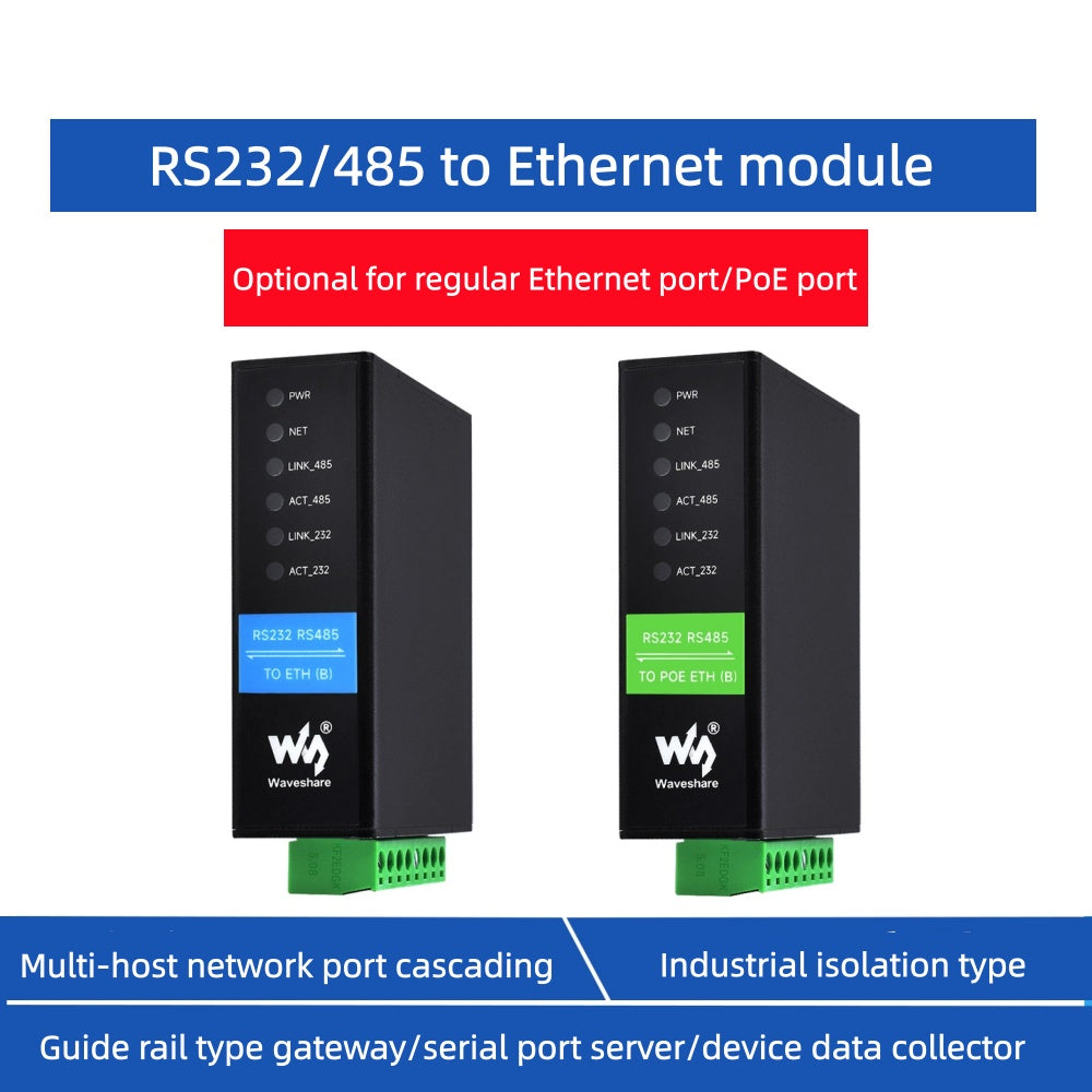 Serial server RS232 RS485 to Ethernet module PoE port powered Modbus gateway