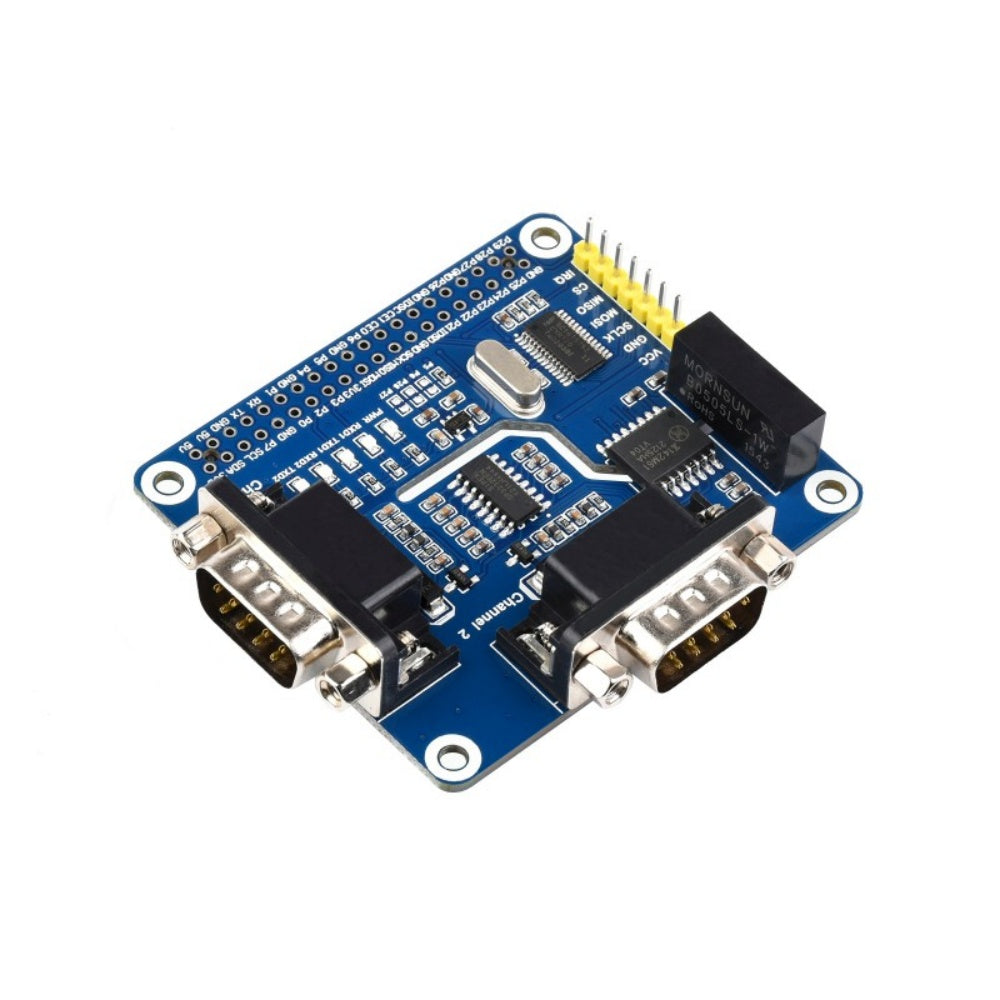 2-Channel Isolated RS232 Expansion HAT for Raspberry Pi, SC16IS752+SP3232 Solution, with Multi Onboard Protection Circuits