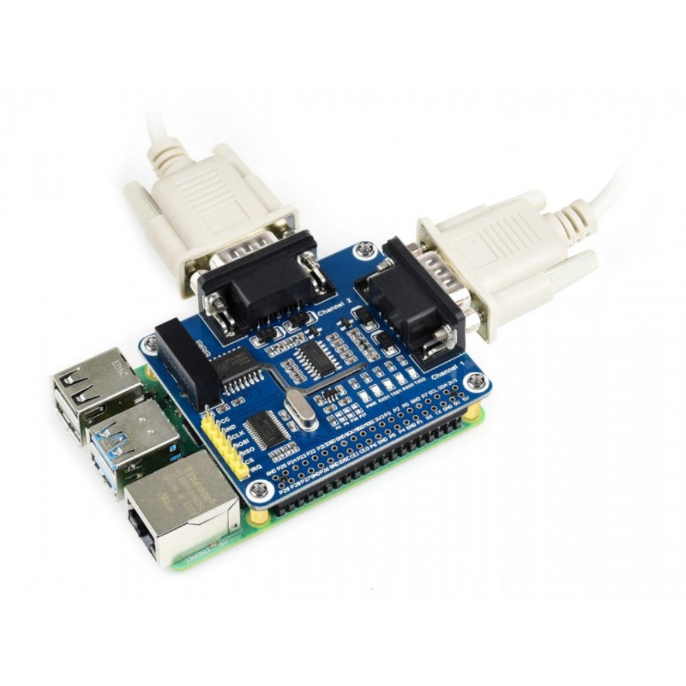 2-Channel Isolated RS232 Expansion HAT for Raspberry Pi, SC16IS752+SP3232 Solution, with Multi Onboard Protection Circuits