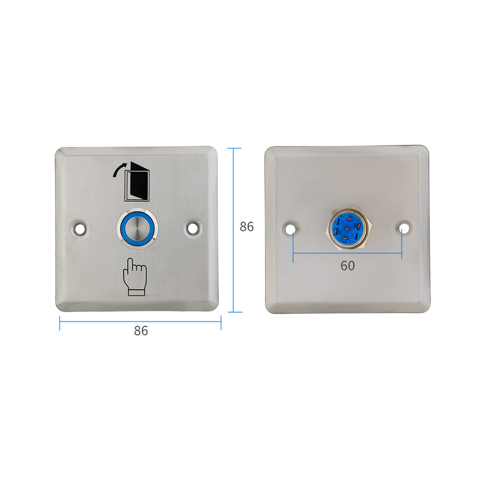 Stainless Steel ，Blue Backlight， K.O. Box， Access control Exit， Push Button Switch 
