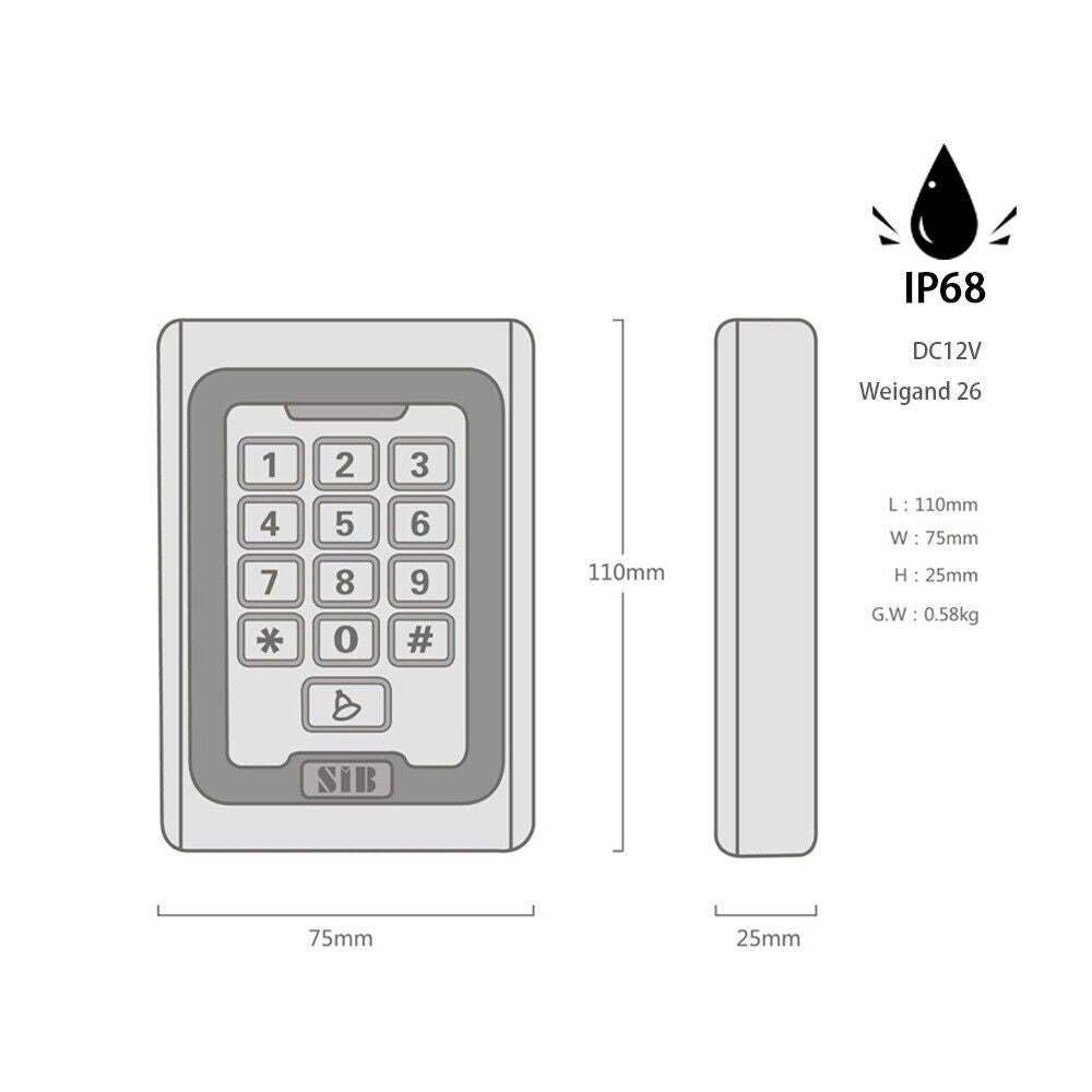 2K user ，Metal Case， Standalone Access Controll ，Waterproof