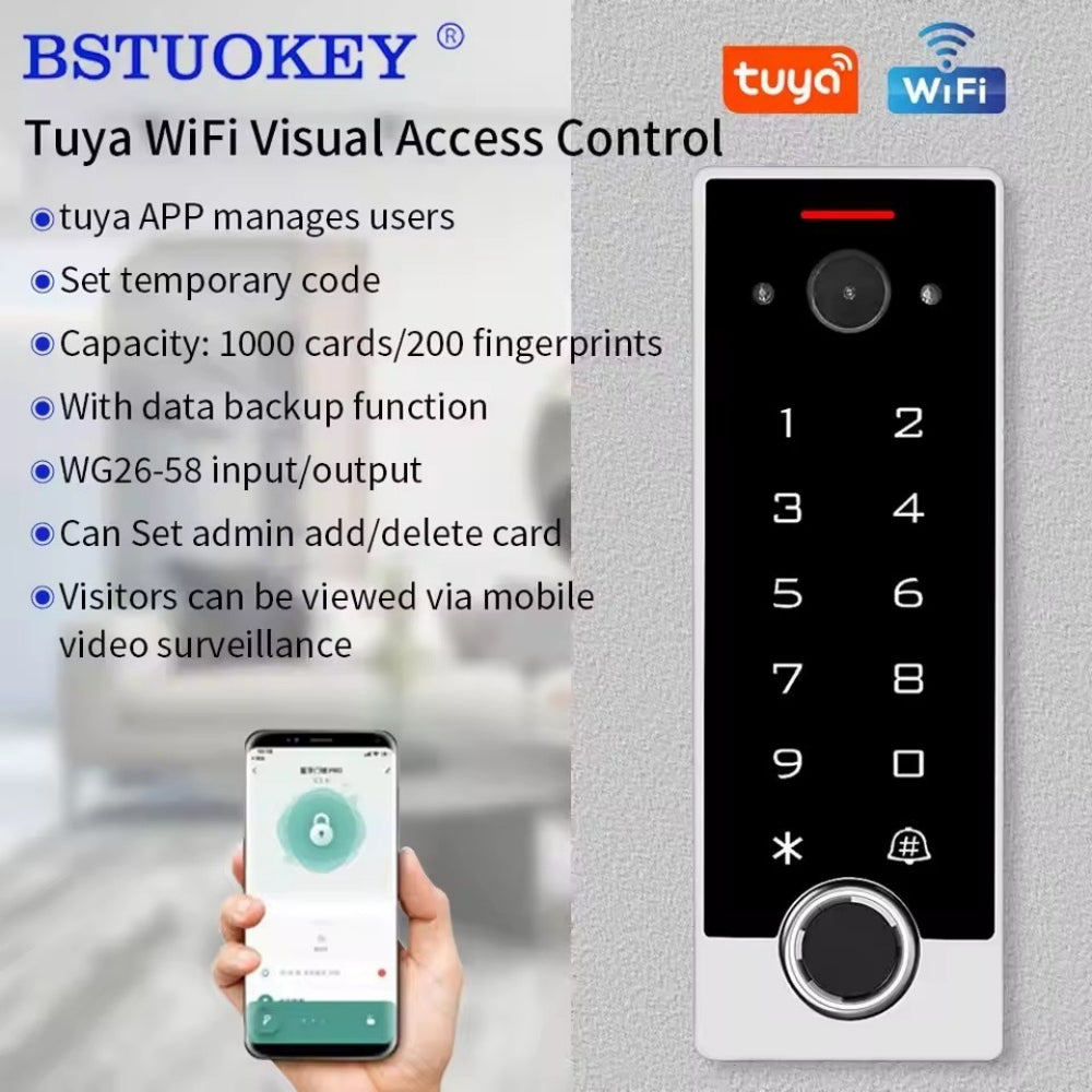 Tuya Visual Intercom Metal Fingerprint Keypad 125KHz EM Standalone Access Control