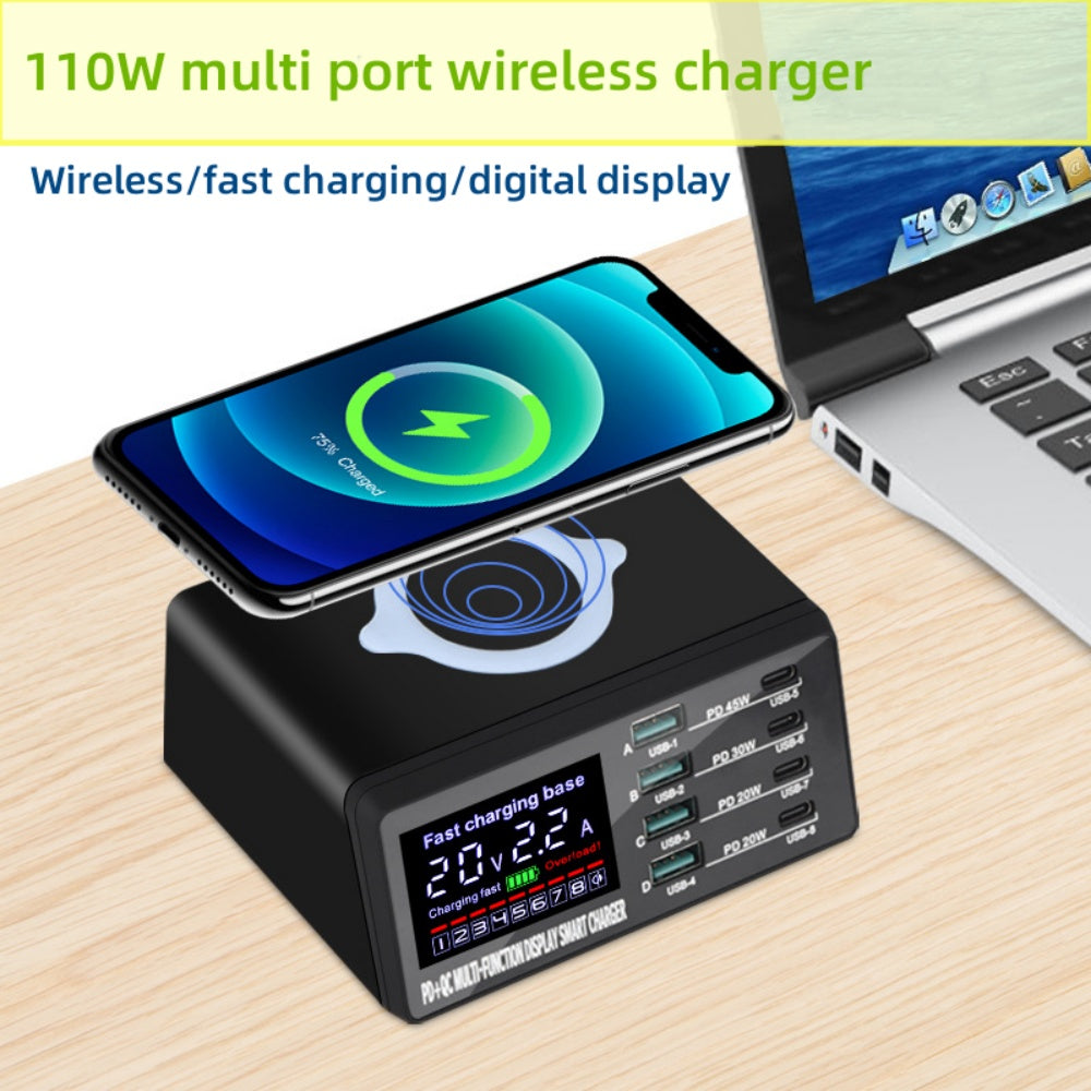 110W Magnetic Wireless Charger 4PD+4QC Multi-function Display Charger for iPhone  Pro Samsung  Macbook Laptop iPad